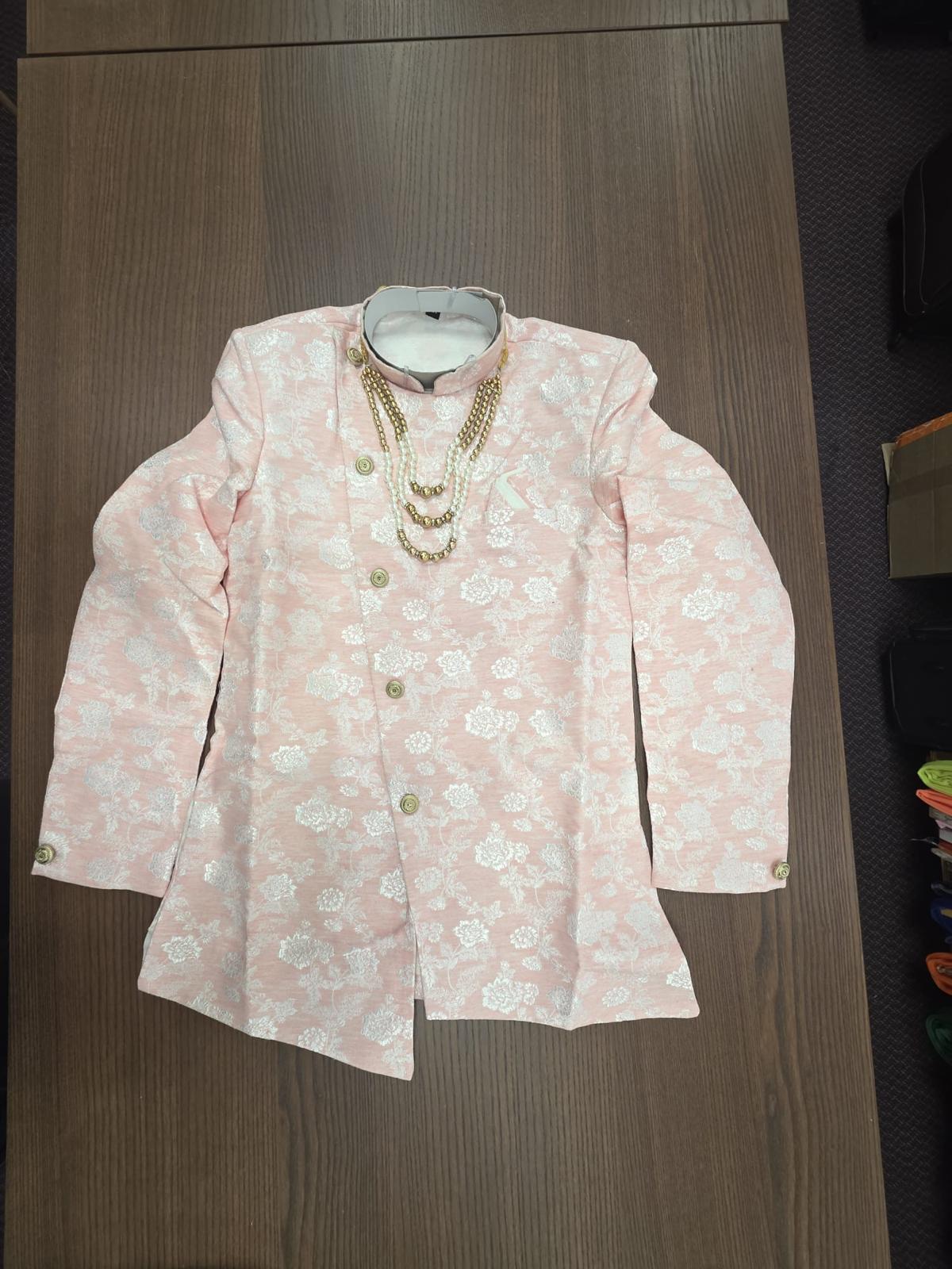 Kids Premium 3 Piece Kurta Pant with Jacket Baby Pink Floral