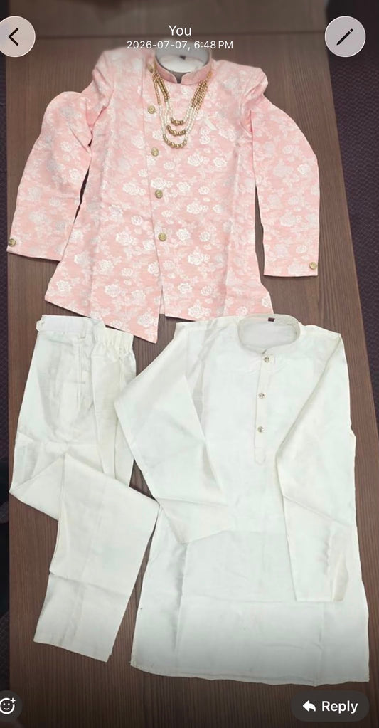 Kids Premium 3 Piece Kurta Pant with Jacket Baby Pink Floral